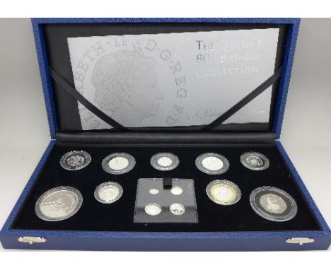 A Royal Mint The Queen's 80th Birthday Collection, A Celebration collection, boxed with certificate, all in 925 silver