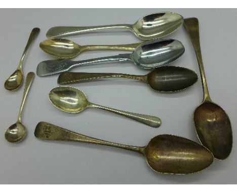 Five silver spoons, 61g and four other spoons