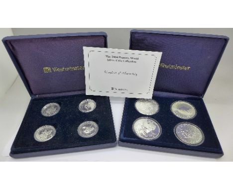 A 2004 Famous World silver coin collection (4 x 1oz. fine silver) and a cased set of four 1995 Canadian 50 cents coins