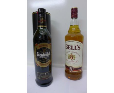 Glenfiddich single malt Scotch Whisky, aged 12 years, 70cl and Bell's Blended Scotch Whisky, aged 8 years