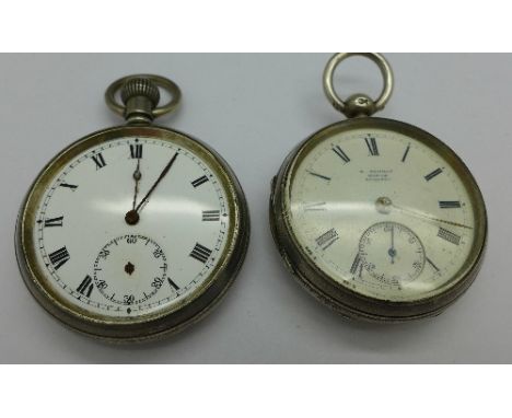 Two silver cased pocket watches, one with screw case, one with fusee movement