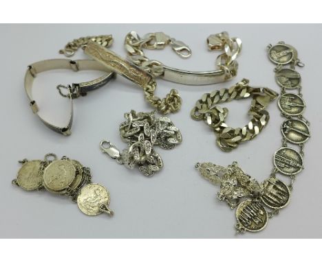 Eight silver bracelets, 229g