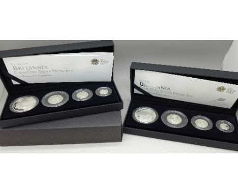 Three Britannia four-coin silver proof sets, The Royal Mint, 2008, 2010 and 2012, boxed