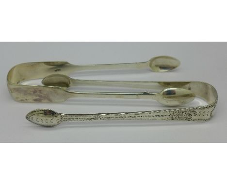 Two pairs of 19th Century silver sugar bows, 87g