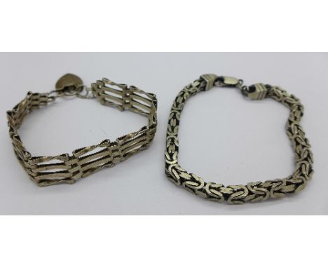 Two silver bracelets, 42g