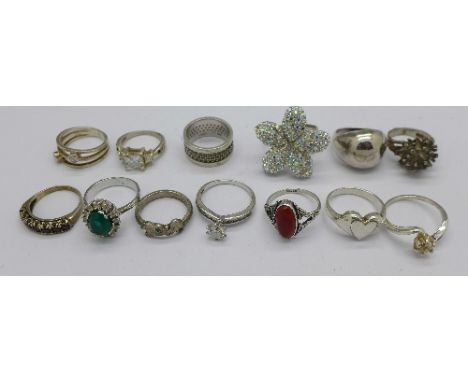Thirteen silver rings