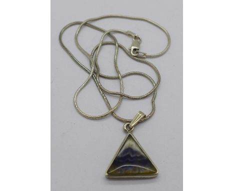 A silver and Blue John pendant and chain