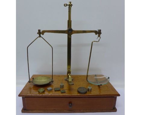 A set of chemists scales on base with drawer