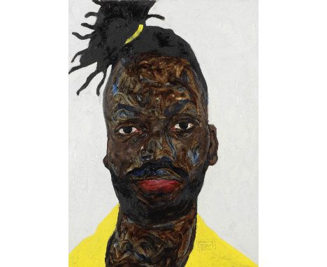 Amoako Boafo (Ghanaian, born 1984)Self-Portrait 2019 signed, dated and titled 'AMOAKO M/ BOAFO 2019/ KING' (lower right) oil 