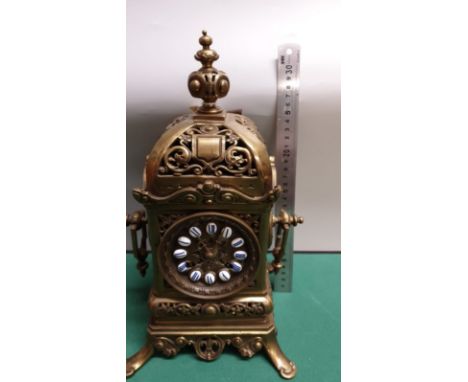Victorian Top Quality Brass Mantel Clock With Key And Pendulum With Enamel Numeral Spheres Winding Ticking And Chimimng 
