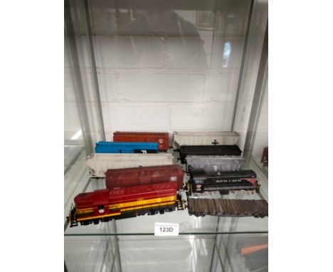 Boston and Maine 1567 train model together with rolling carriages. 