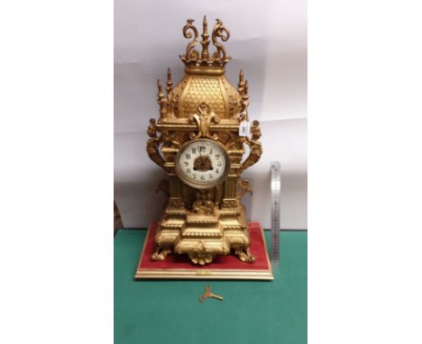 Stunning Victorian Mantel Clock With Huge Brass Elaborate Case Winds Ticks And Chimes With Padded Levelling Plinth Key And Pe