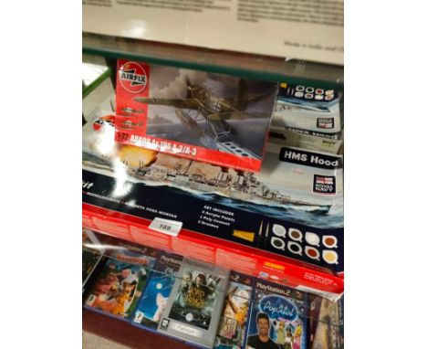 Boxed Airfix boat model together with plane model . 