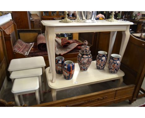 Italian cream painted console table to/w a matching coffee table and nest of three tables