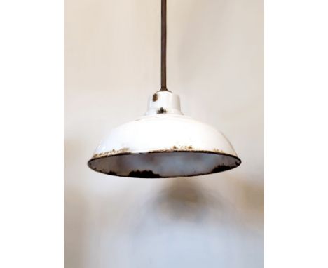 Industrial white enamel shade with original steel conduit pipe H: 73 W: 45 cm