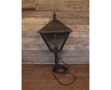 A Victorian large wrought iron lantern light with leaded glass panes H: 93 W: 45 cm