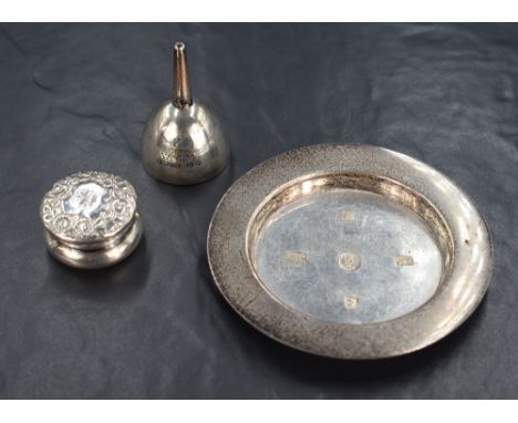 An Elizabeth II silver pin tray, or traditional form having large hallmarks to the centre, marks for London 1952, maker Mappi