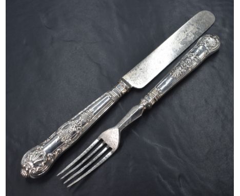 A selection of ten silver handled Queen's pattern flatware and cutlery, comprising four knives and six forks, having decorati