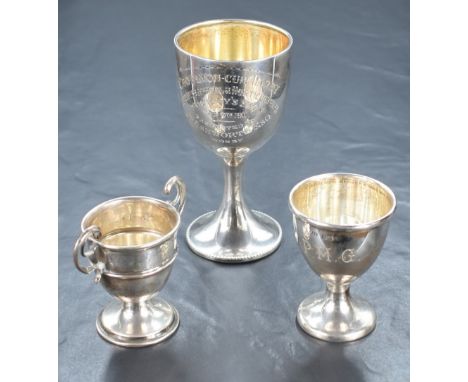 A late Edwardian silver egg cup style trophy, engraved 'Chorlton-Cum-Hardy Agricultural &amp; Horticultural Society Show Sep.