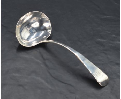 A George III silver Old English pattern sauce ladle, of traditional form with 'MJ' monogram to the terminal, marks for London