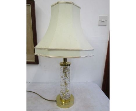 Brass and glass bead filled lamp base with shade