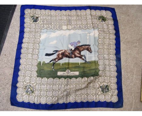 Derby winners silk scarf printed with illustration of Psidium winner of the 1961 Derby and printed with the names of all the 
