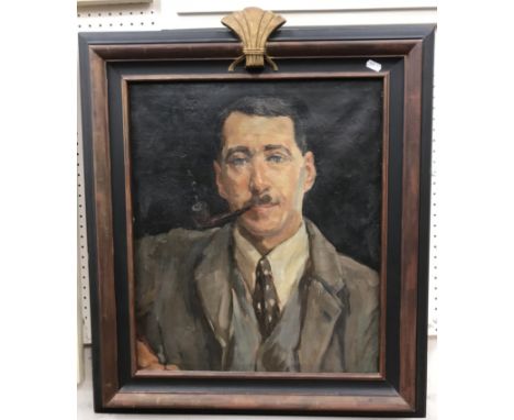 RUTH SIMPSON (1889-1964) "Man with pipe", a portrait study, head and shoulders, oil on canvas, unsigned, inscribed on old typ