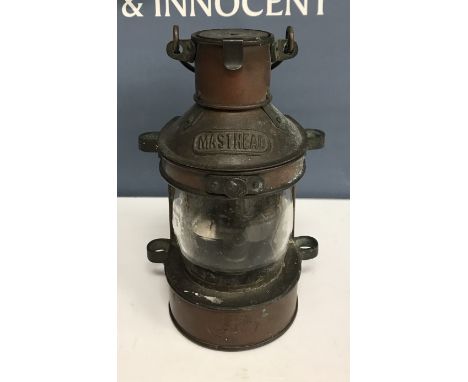 A vintage copper masthead lamp by Tung Woo of Hong Kong, 12.5 cm wide x 19 cm high