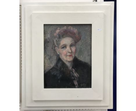JOSEPHINE GHILCHEK "Lady in hat and coat", a portrait study, head and shoulders, oil on canvas, signed lower right, 40 cm x 3