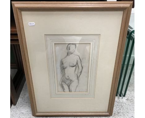 RONALD OSSORY DUNLOP "Nude from front", charcoal with white, unsigned, 27 cm x 17 cm