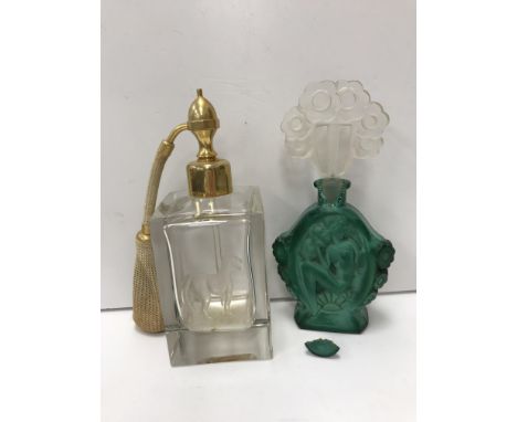 A late 20th Century scent bottle of square form and cut leopard decoration, signed "Philip Lawson Johnston" and dated "79" to