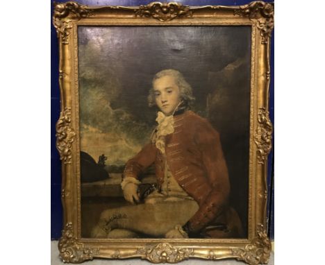 AFTER JOSHUA REYNOLDS "Captain Bligh" a portrait study, colour print within a gilt frame, frame size 86 cm x 71 cm together w