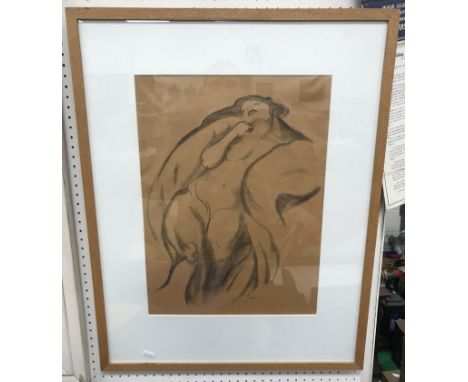 BRUNO BERAN (1888-1979) "Reclining nude", a portrait study, three quarter length, charcoal, signed lower right, 50 cm x 37 cm