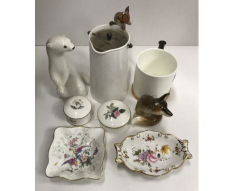 Two boxes of various decorative china wares including a Lladro figure of "Young girl with bowl of fruit", Lomonsov figure of 