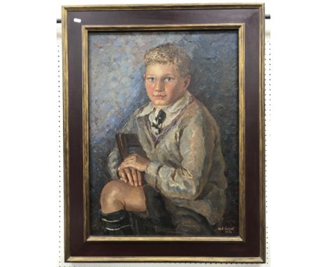 H E SMART "Boy seated with book" a portrait study, three quarter length, oil on canvas, signed and dated 1926 lower right, 75