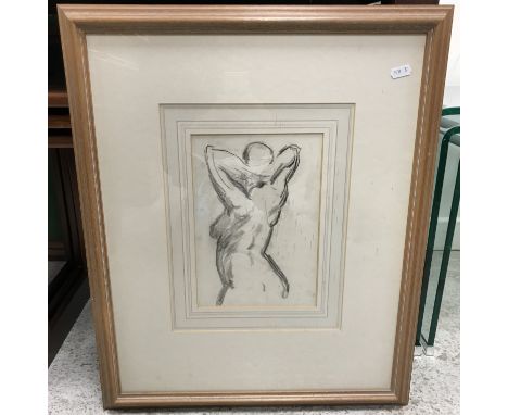 RONALD OSSORY DUNLOP "Nude from behind", charcoal with white, unsigned, 27 cm x 19 cm