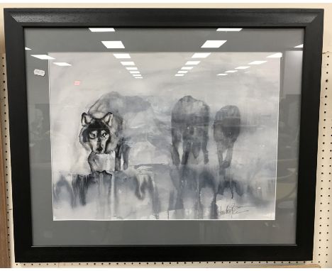 JOFF POOLE "Wolves", a monochrome watercolour study, signed in pencil, 42 cm x 56 cm 