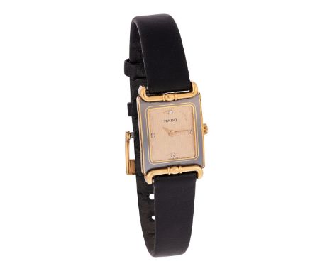 Rado Vintage Armbanduhr mit DiamantminuterieLengnau 1980er Jahre. GG 18 Kt. Glattes, hochrechteckiges Gehäuse. Vergoldetes, c