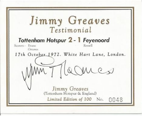 Jimmy Greaves Limited Edition Wine Label No. 48 Of 100 Depicting Jimmy Greaves Testimonial, V Feyenoord On The 17th Of Octobe
