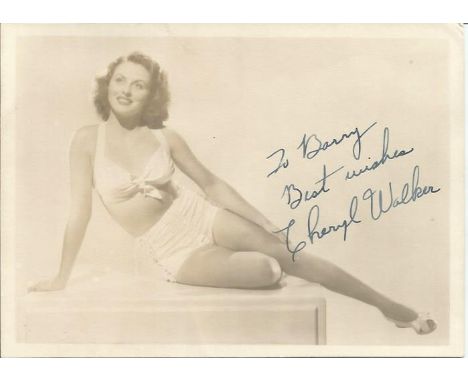 Cheryl Walker signed 7x5 vintage photo.  Dedicated. August 1, 1918, October 24, 1971 was an American fashion model and actres