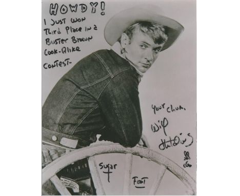 Will Hutchins signed 10x8 b/w photo. He has added an inscription as well. American actor most noted for playing the lead role