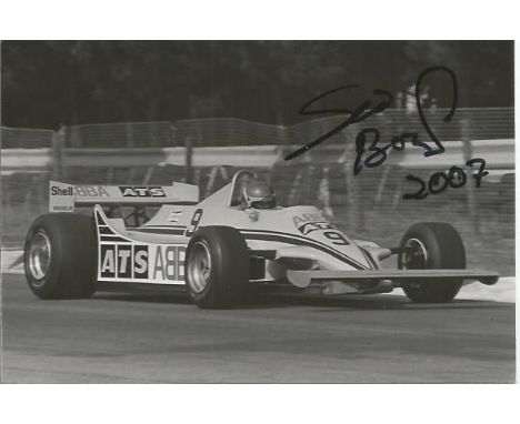 Slim Borgudd signed 6x4 b/w photo.  Swedish former Formula One driver who raced for the ATS and Tyrrell teams. Good Condition
