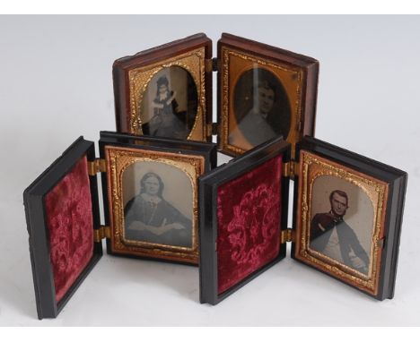 A pair of Victorian vulcanite ambrotype photographs, circa 1860-70, each depicting half-length portrait of a man and woman, c