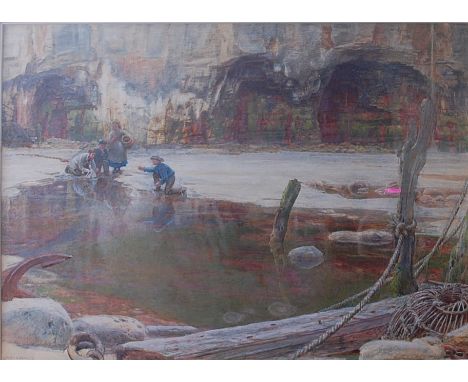 *Albert Goodwin RWS (1845-1932) - Waterbabies, watercolour heightened with white, signed and dated '71 lower left, , bearing 