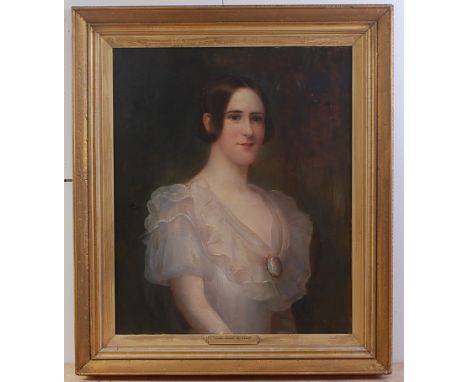 Mid-19th century English school - Portrait of Emma Grimke née Evans, wife of Theodore Dedham Grimke of South Carolina, oil on
