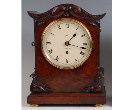 Dent of London - a Victorian mahogany bracket clock, having signed white enamel dial, with single winding hole for a brass ei