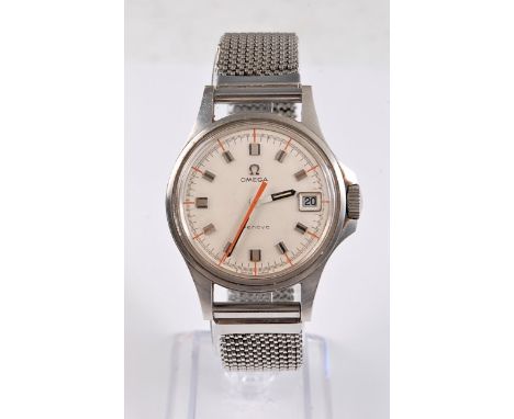 A gentleman's Omega Genève manual wristwatch, the signed white dial with black and chrome baton hours, black and white with o