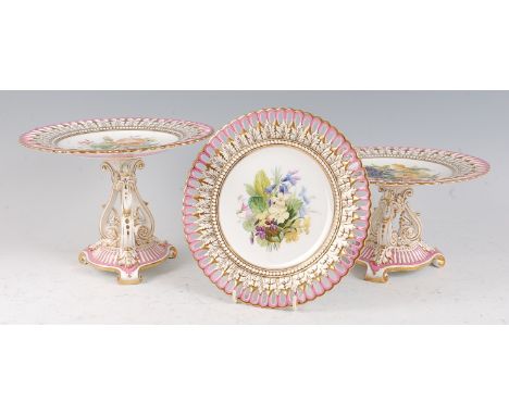 A Brown Westhead, Moore & Co part dessert service, pattern number B2785, comprising one high comport, two medium comports, tw