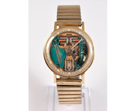 A Bulova Accutron SpaceView Series 214 wristwatch, c. 1970's, the round dial with skeleton tuning fork and quartz movement, o