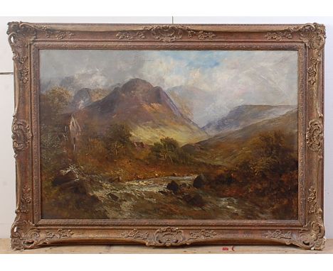 Follower of Alfred de Breanski (1852-1928) - The old mill at Brora Sutherland, oil on canvas, 49 x 78.5cm. Inscribed to stret